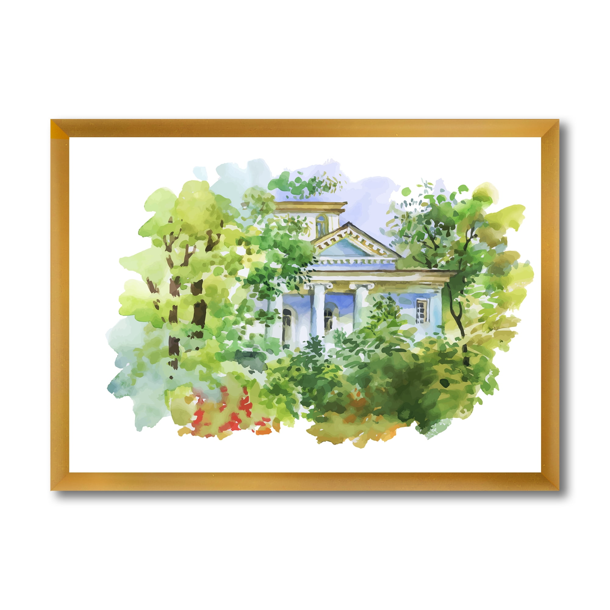 Designart 'White House In The Green Woods' Traditional Framed Art Print