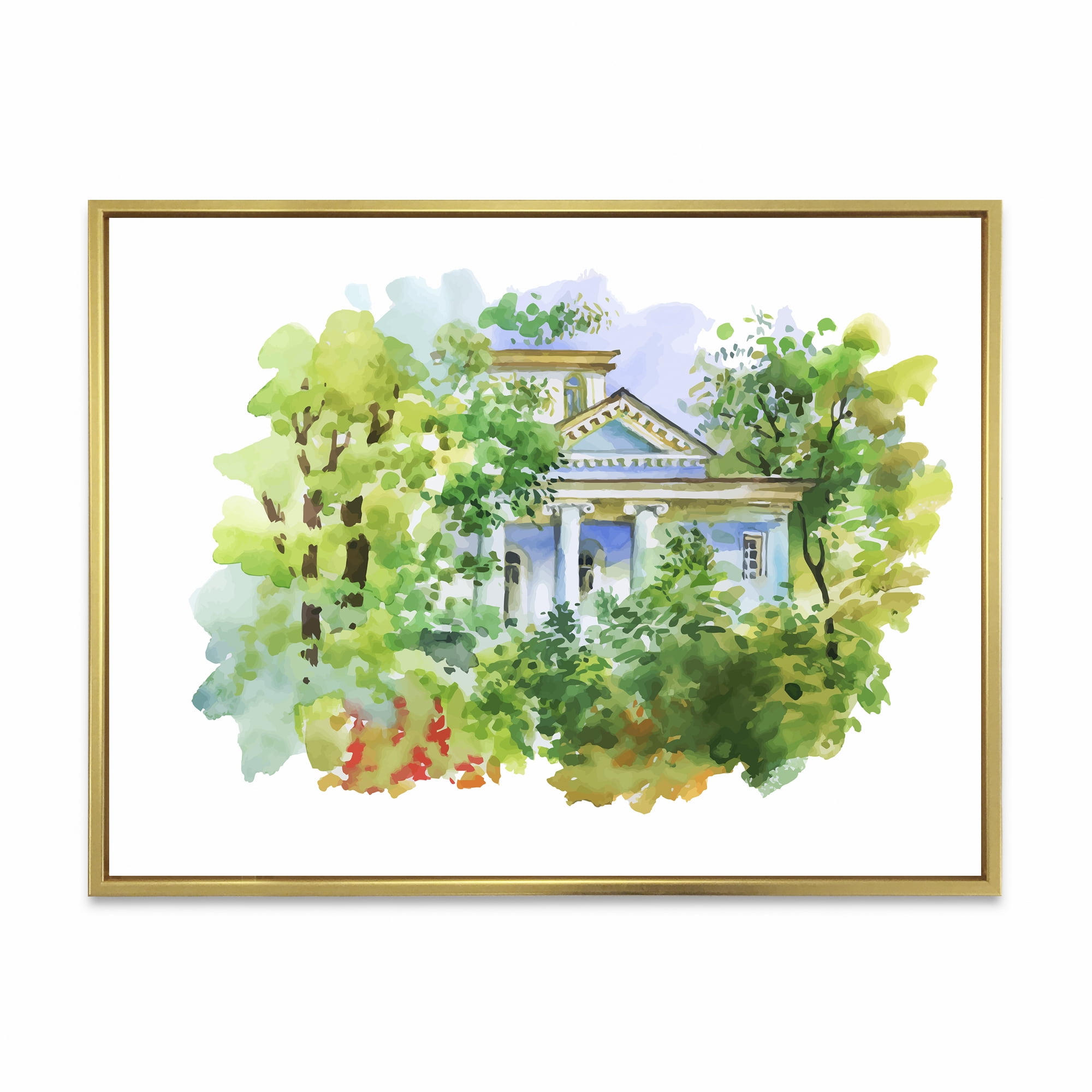 Designart 'White House In The Green Woods' Traditional Framed Canvas Wall Art Print