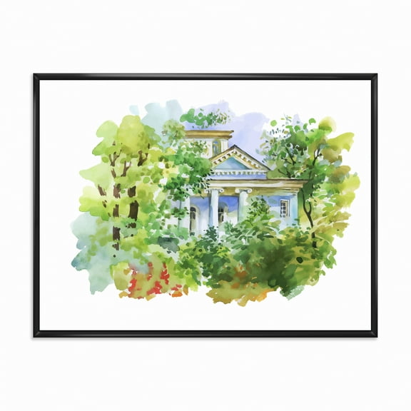 Designart 'White House In The Green Woods' Traditional Framed Canvas Wall Art Print