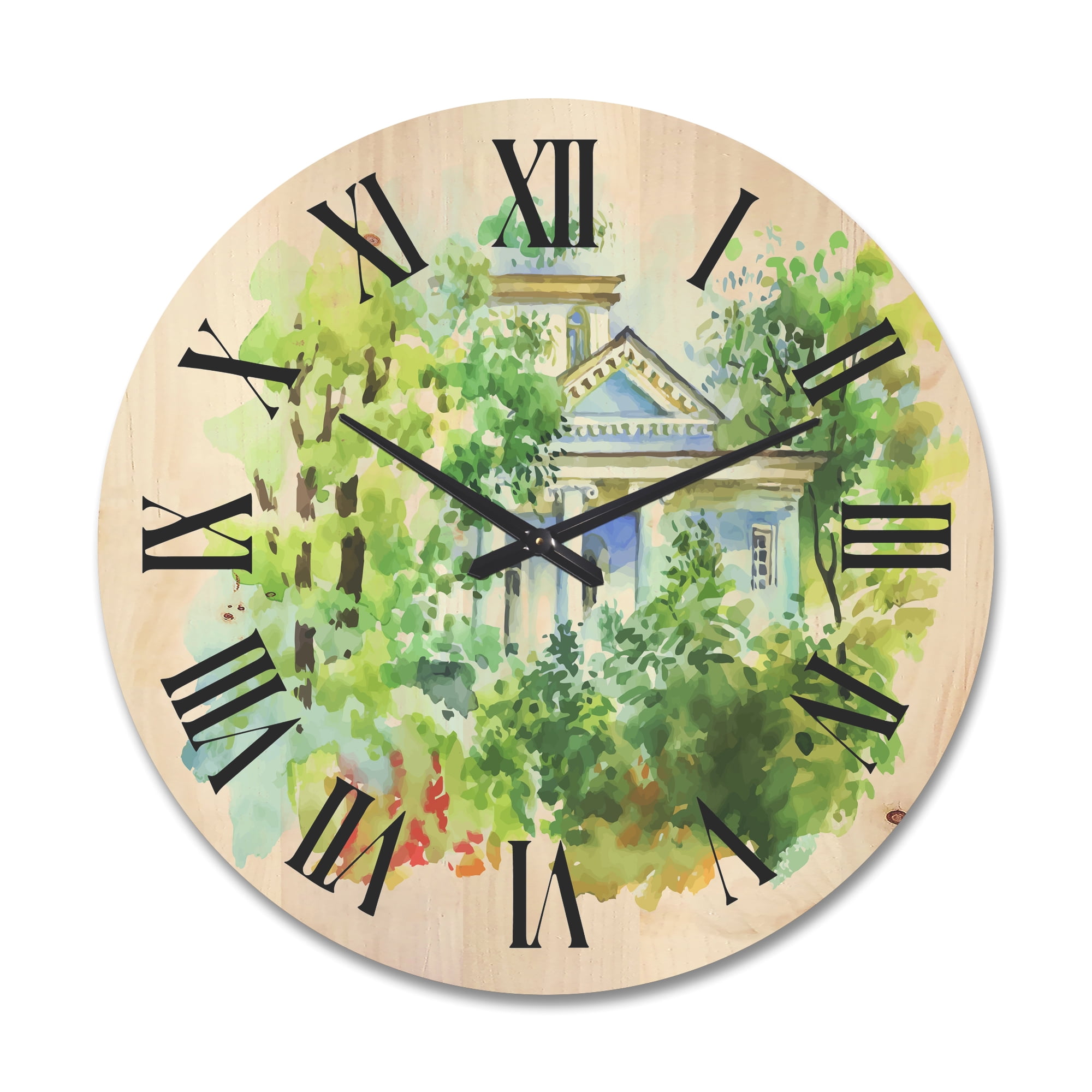 Designart 'White House In The Green Woods' Traditional Wood Wall Clock