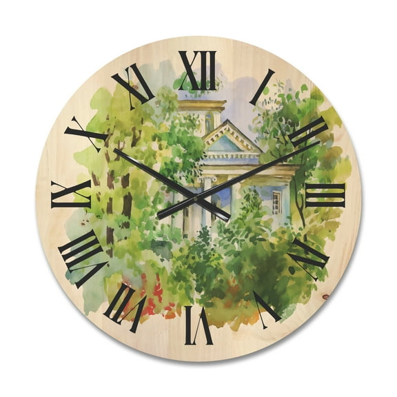 Designart 'White House In The Green Woods' Traditional Wood Wall Clock