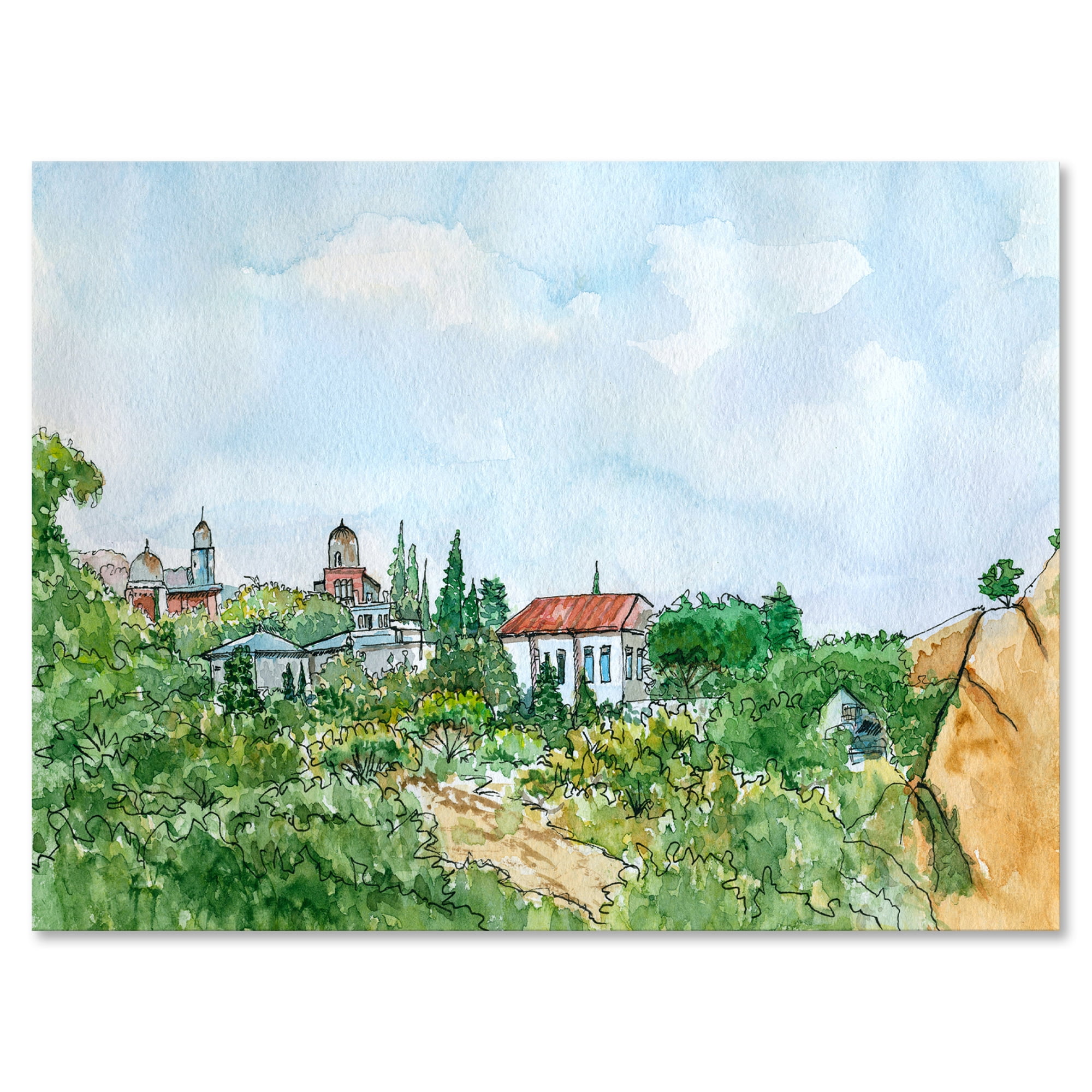 Designart ' White House With Red Roof In The Lush Green Countryside ' Traditional Canvas Wall Art Print