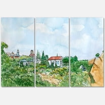 Designart ' White House With Red Roof In The Lush Green Countryside ' Traditional Canvas Wall Art Print