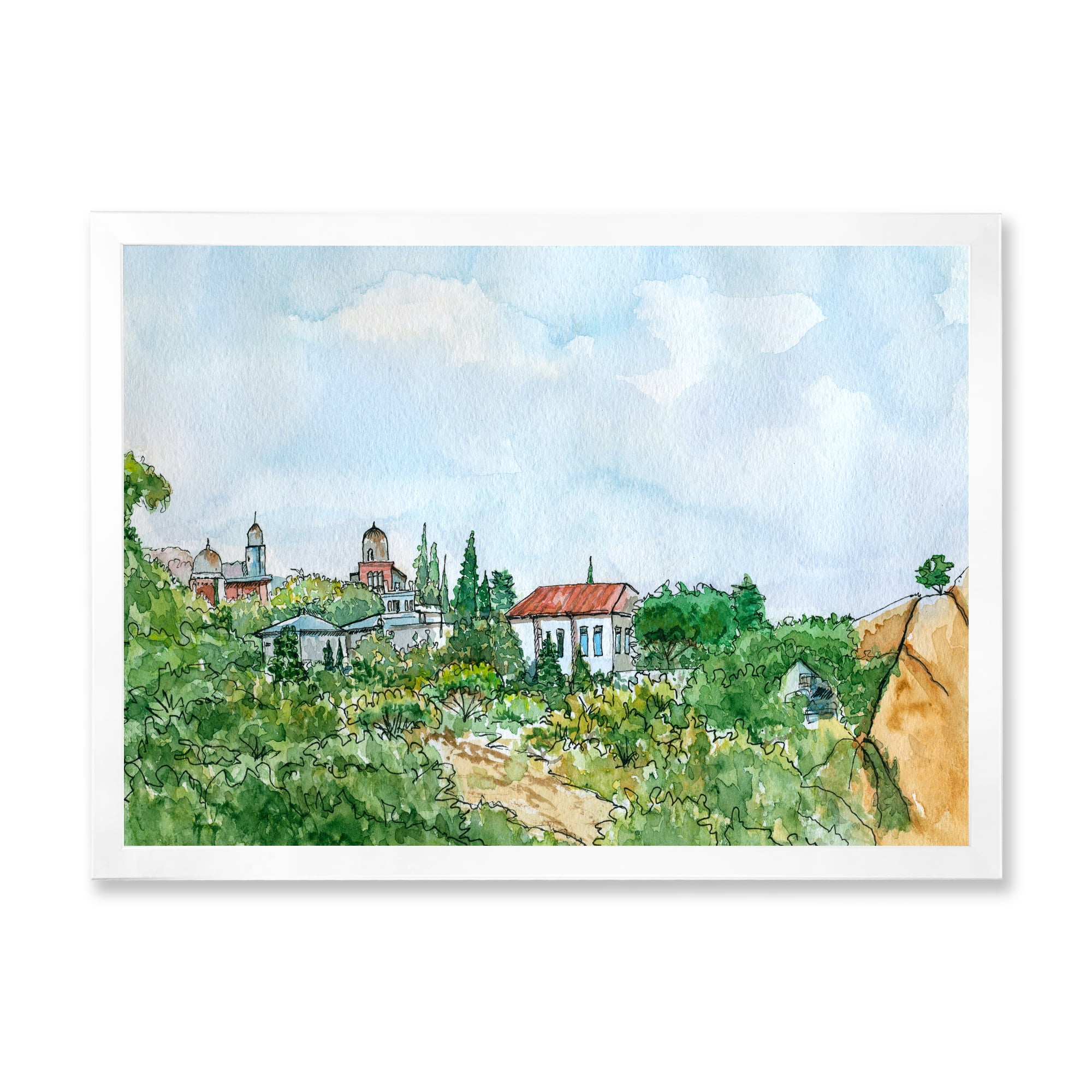 Designart 'White House With Red Roof In The Lush Green Countryside' Traditional Framed Art Print