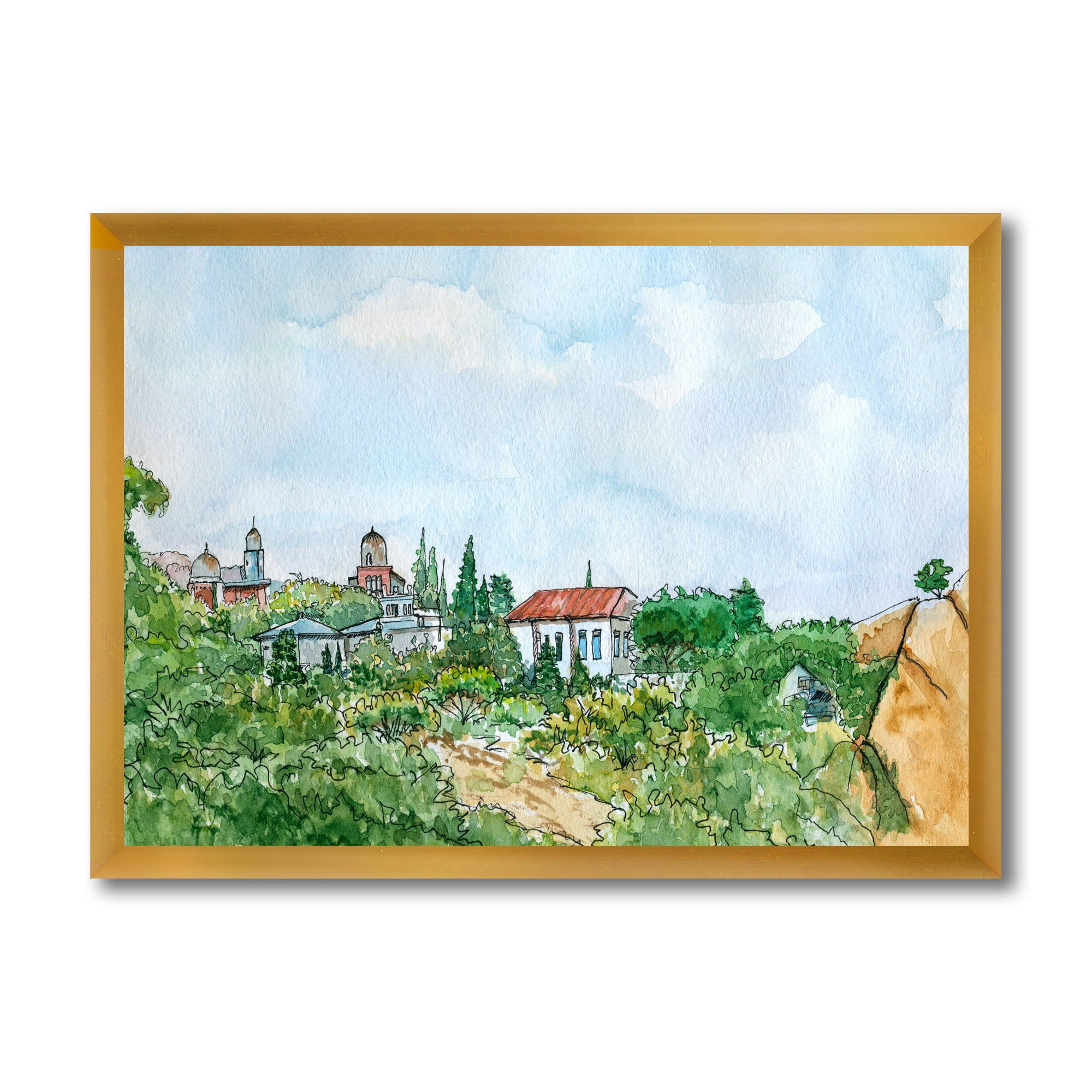 Designart 'White House With Red Roof In The Lush Green Countryside' Traditional Framed Art Print