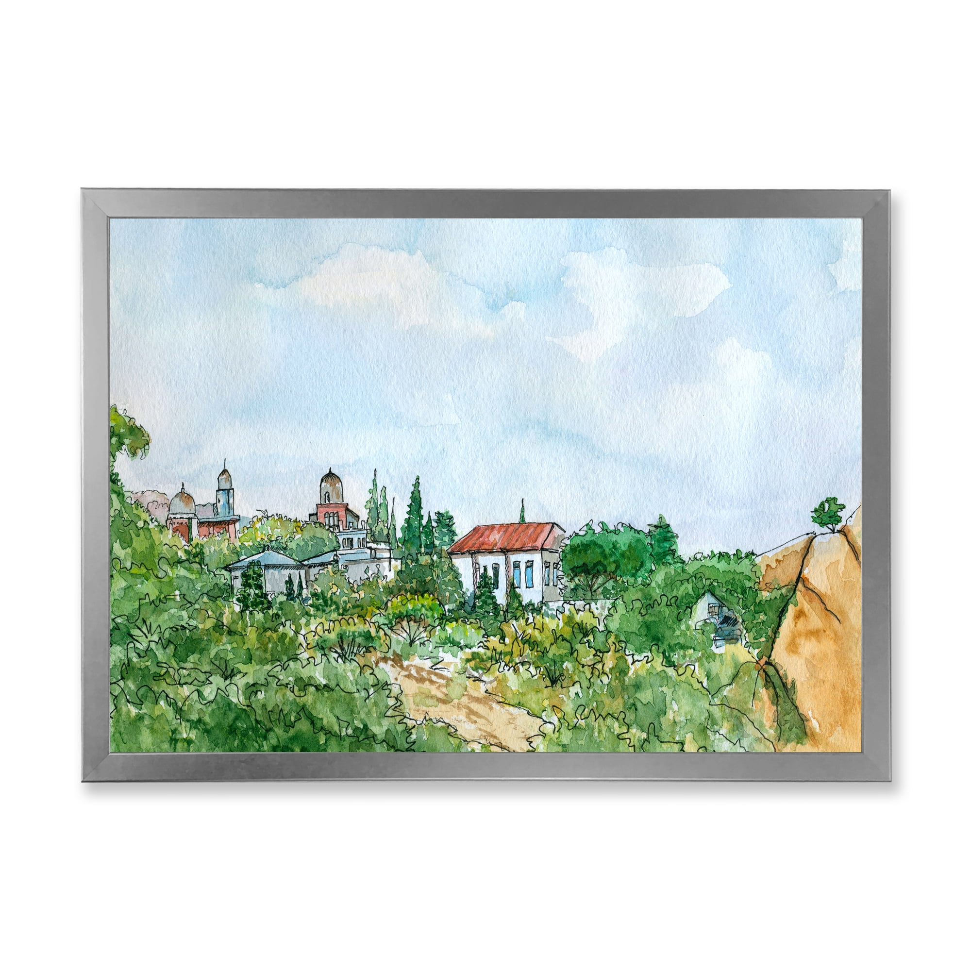 Designart 'White House With Red Roof In The Lush Green Countryside' Traditional Framed Art Print