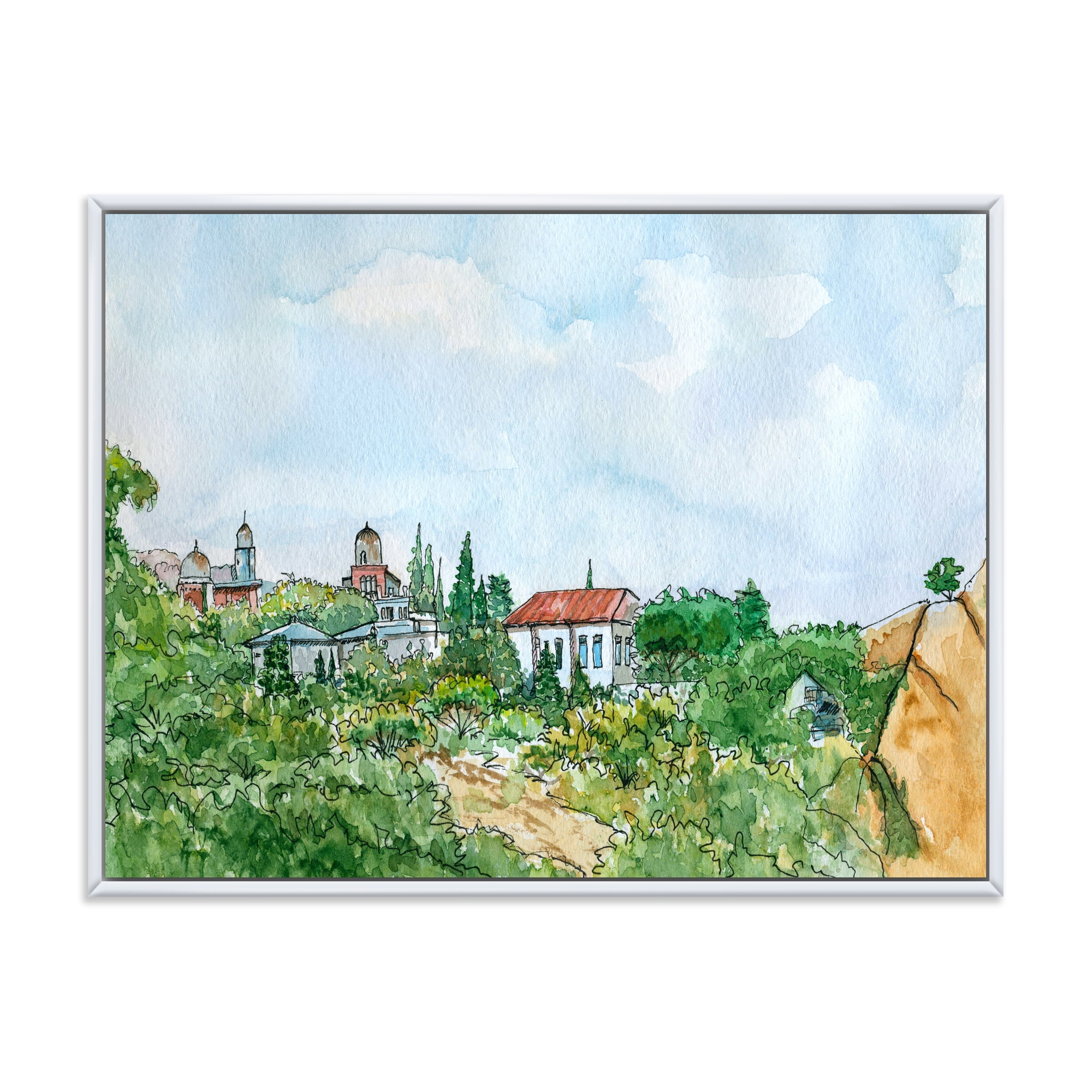 Designart 'White House With Red Roof In The Lush Green Countryside' Traditional Framed Canvas Wall Art Print