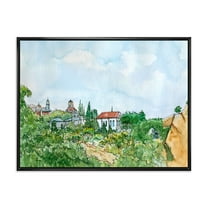 Designart 'White House With Red Roof In The Lush Green Countryside' Traditional Framed Canvas Wall Art Print
