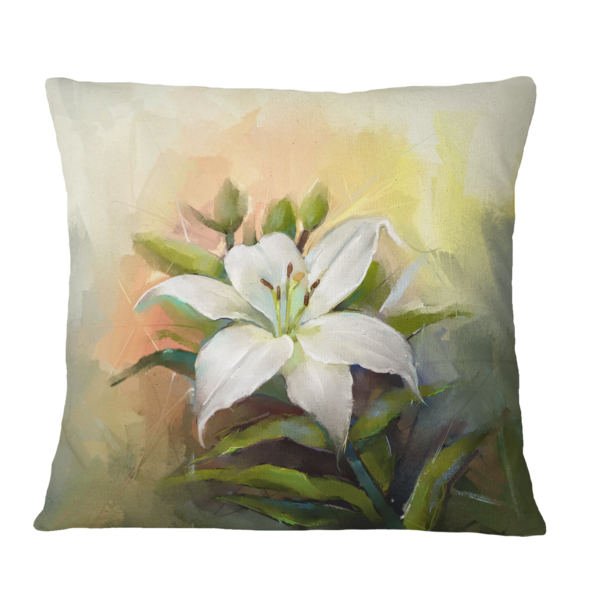 Designart White Lily Flower Oil Painting - Floral Throw Pillow - 18x18