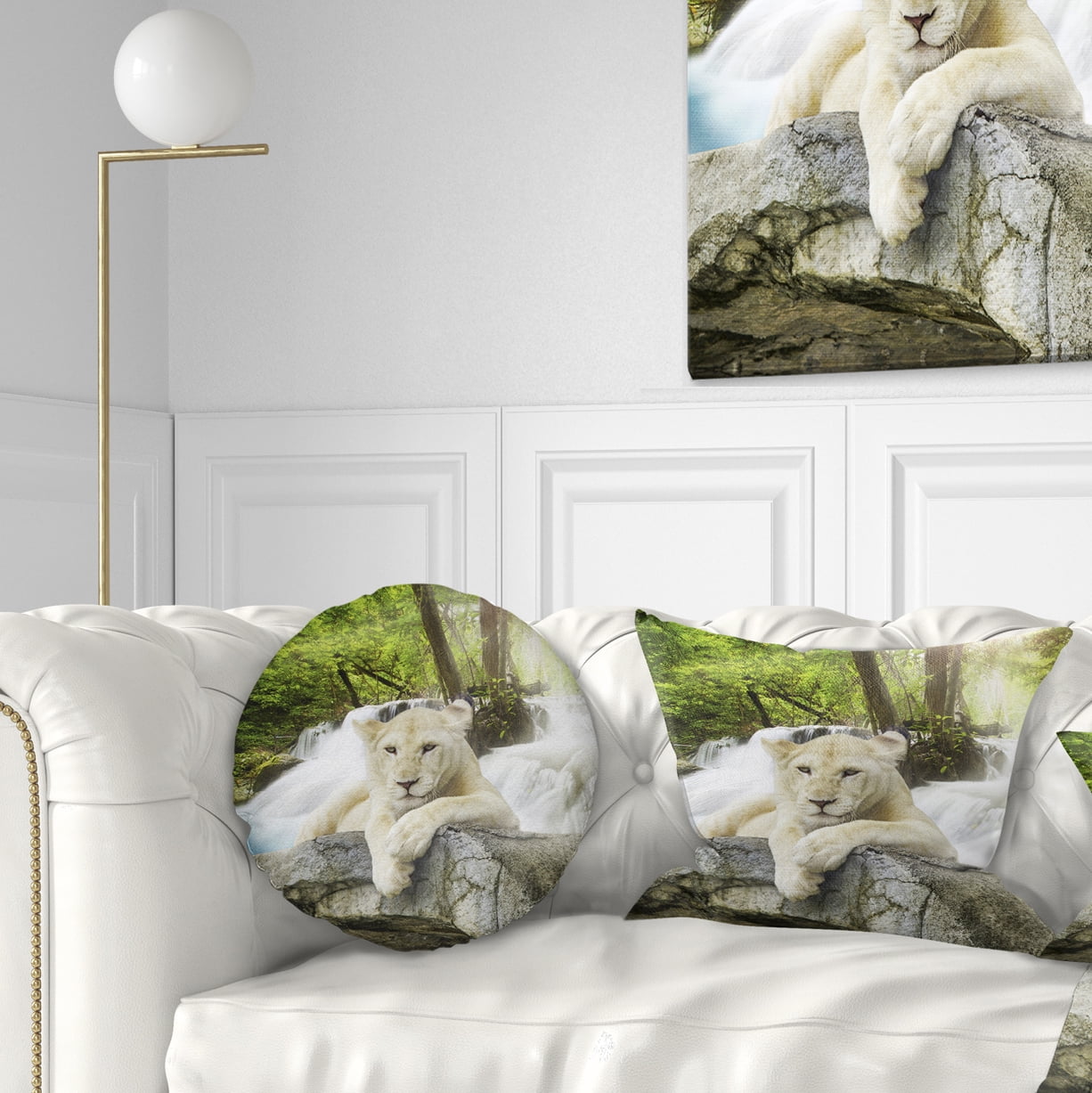 Designart White Lion - Animal Throw Pillow - 12x20