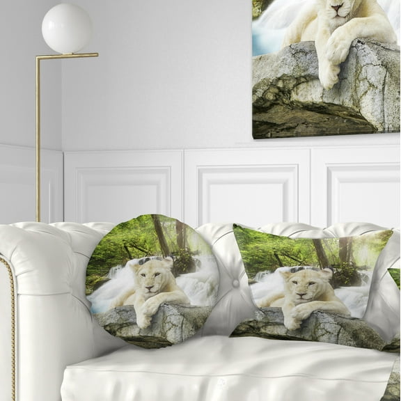 Designart White Lion - Animal Throw Pillow - 12x20