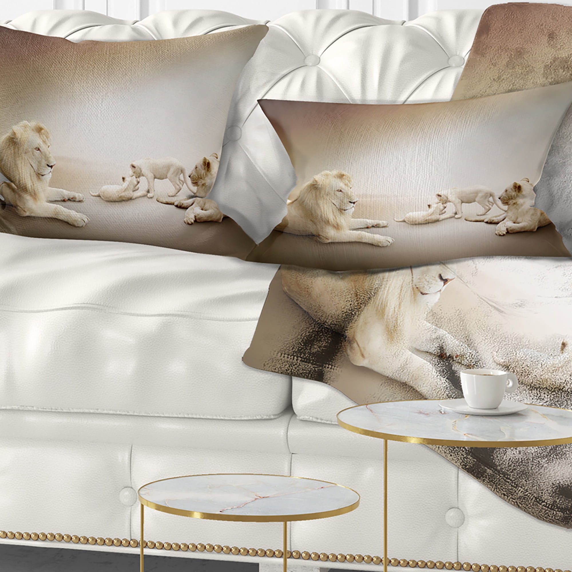 Designart White Lion Family - Animal Throw Pillow - 12x20