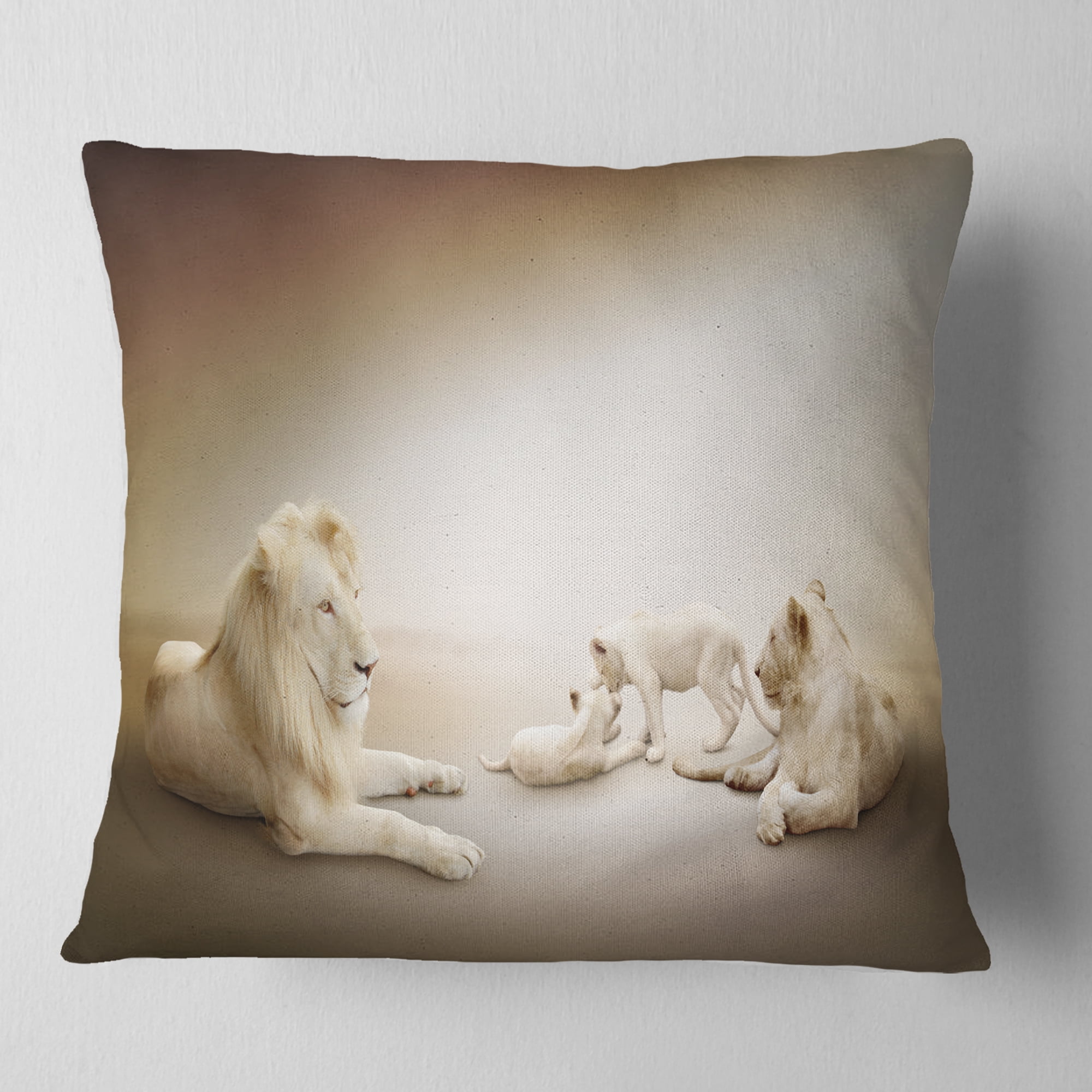 Designart White Lion Family - Animal Throw Pillow - 18x18