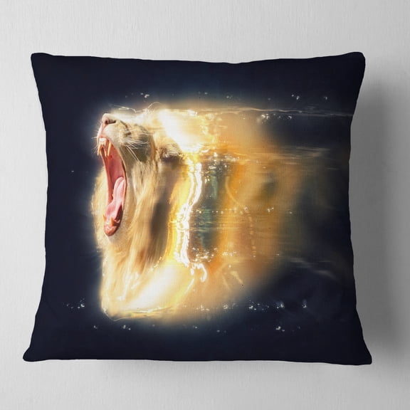 Designart White Lion with Open Jaws - Animal Throw Pillow - 16x16