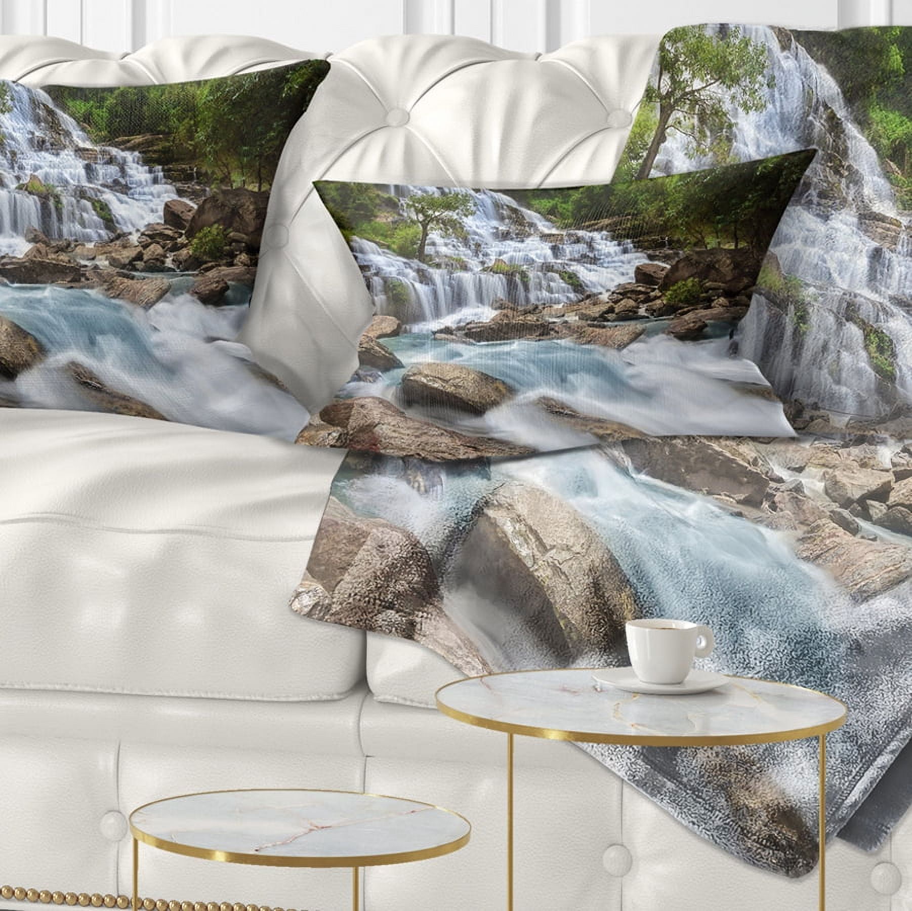 Designart White Mae Ya Waterfall Landscape - Photography Throw Pillow - 12x20