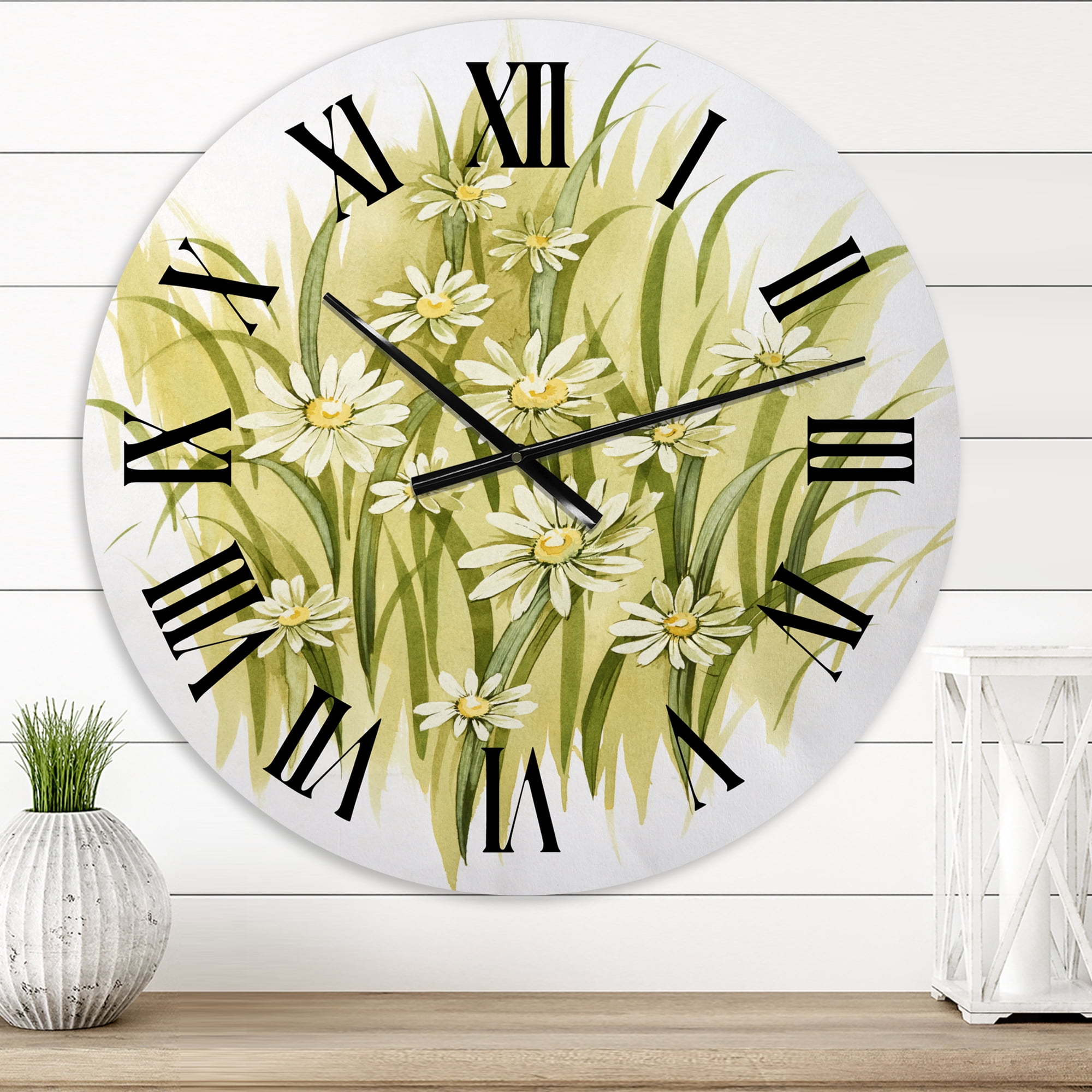 Designart 'White Meadow Flowers' Traditional Wall Clock