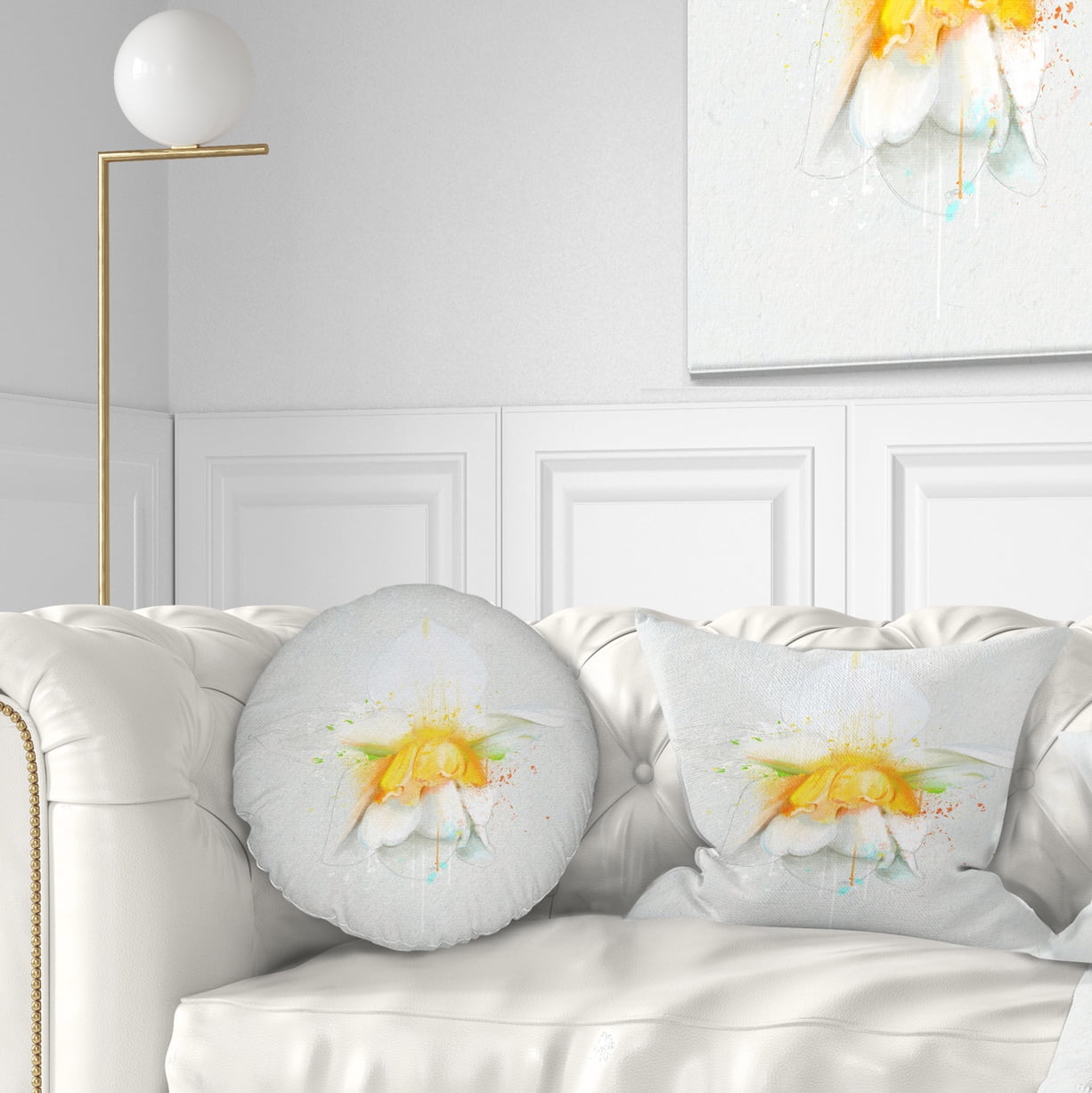 Designart White Narcissus Flower Watercolor - Floral Throw Pillow - 12x20