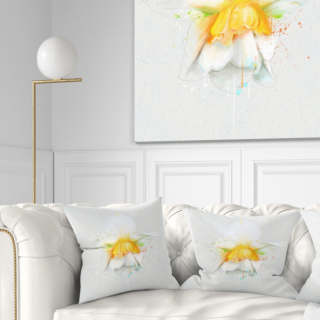 Designart White Narcissus Flower Watercolor - Floral Throw Pillow - 18x18