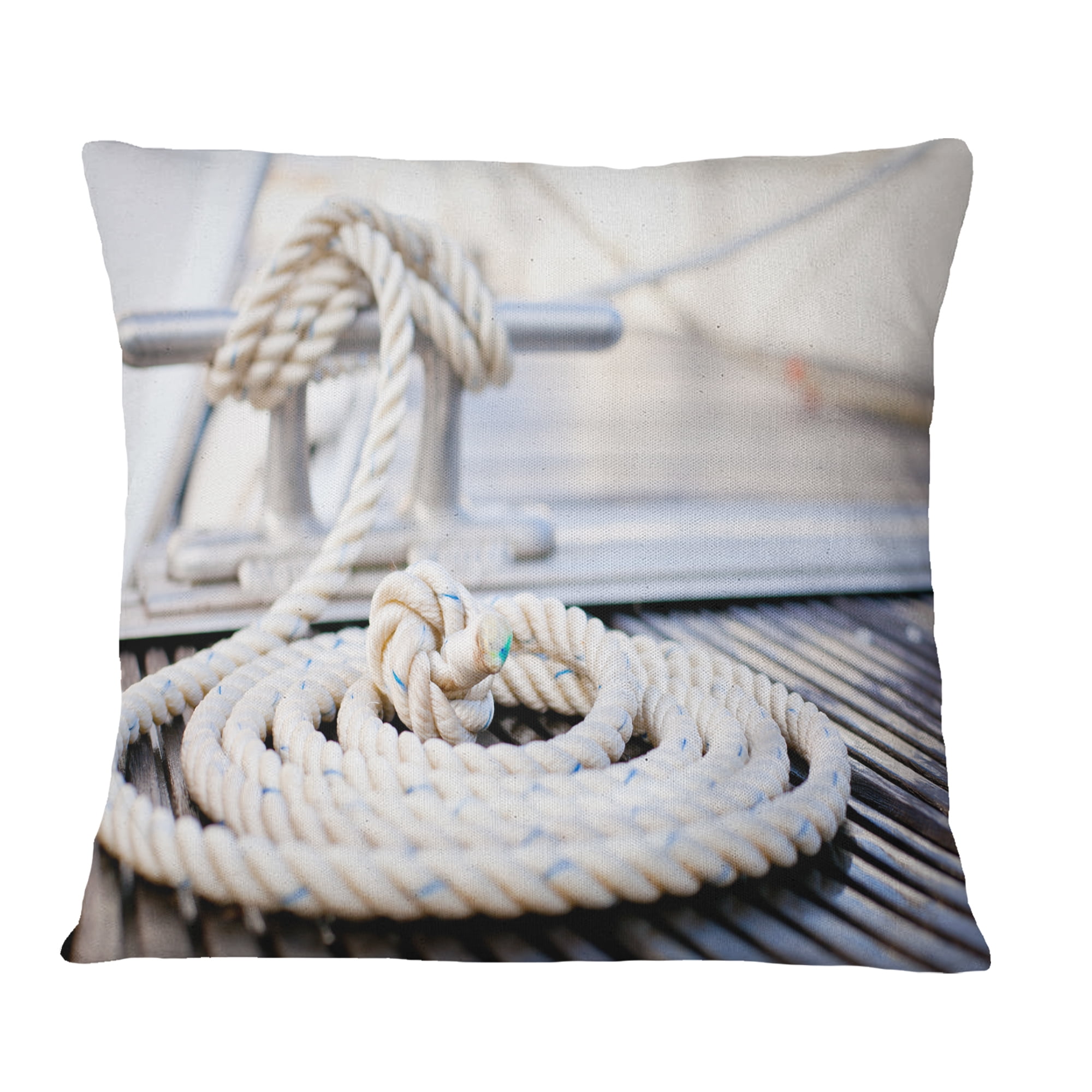 Designart White Nautical Mooring Rope - Modern Landscape Printed Throw Pillow - 18x18
