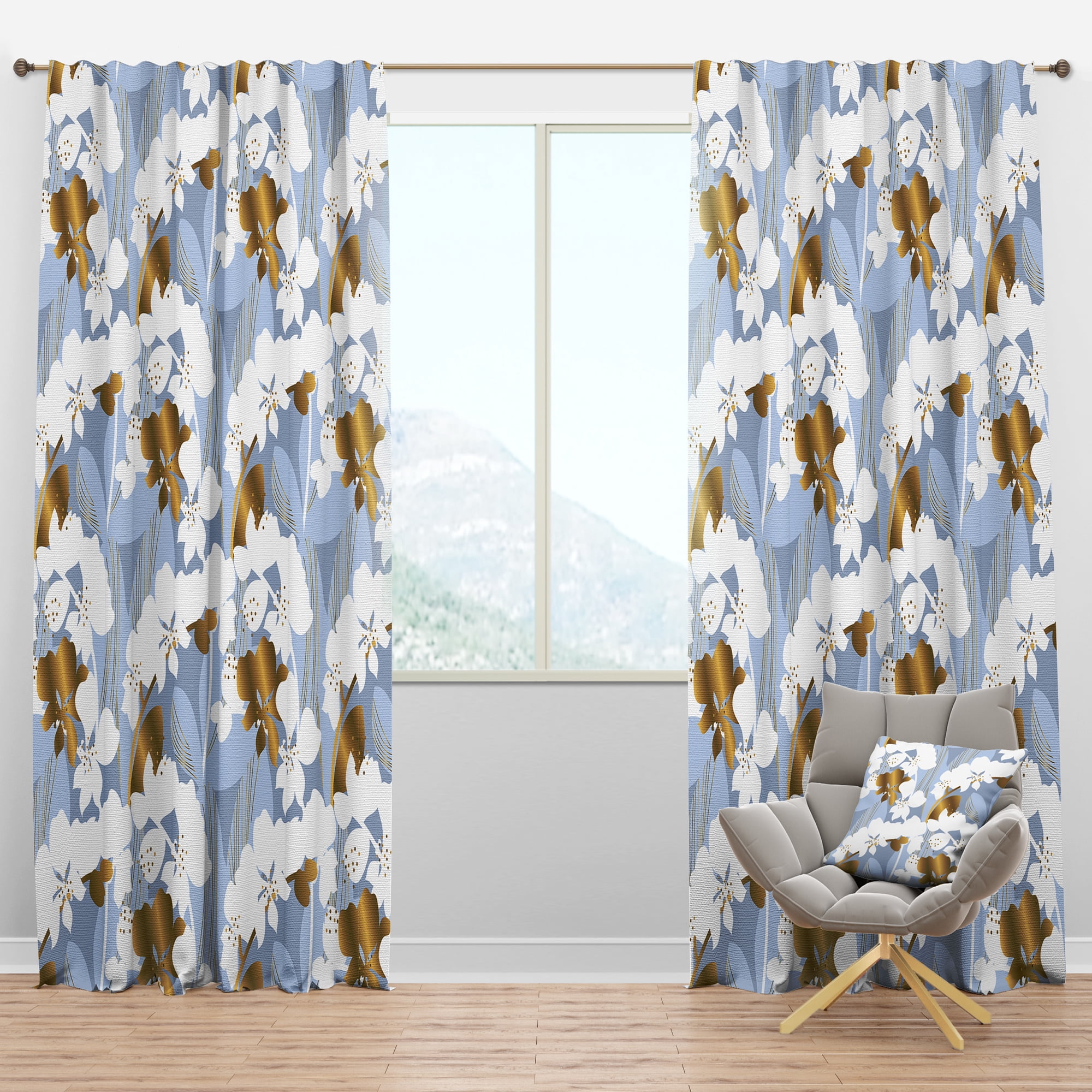 Designart 'White Orchid Blossom Color Pattern' Mid-Century Modern Blackout Curtain Panel