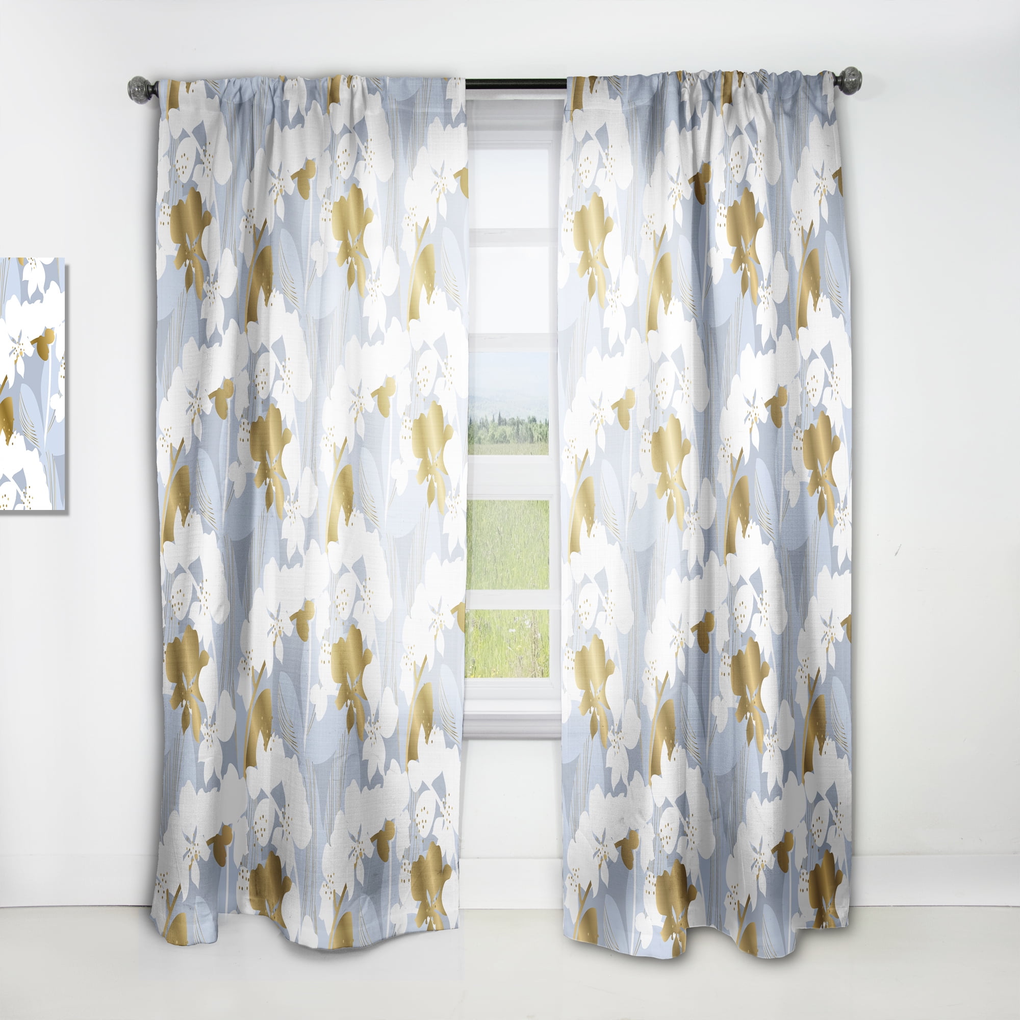 Designart 'White Orchid Blossom Color Pattern' Mid-Century Modern Curtain Panel