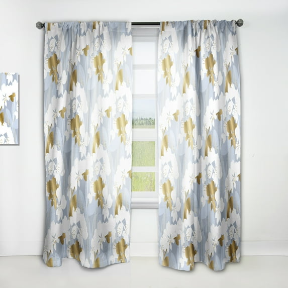 Designart 'White Orchid Blossom Color Pattern' Mid-Century Modern Curtain Panel
