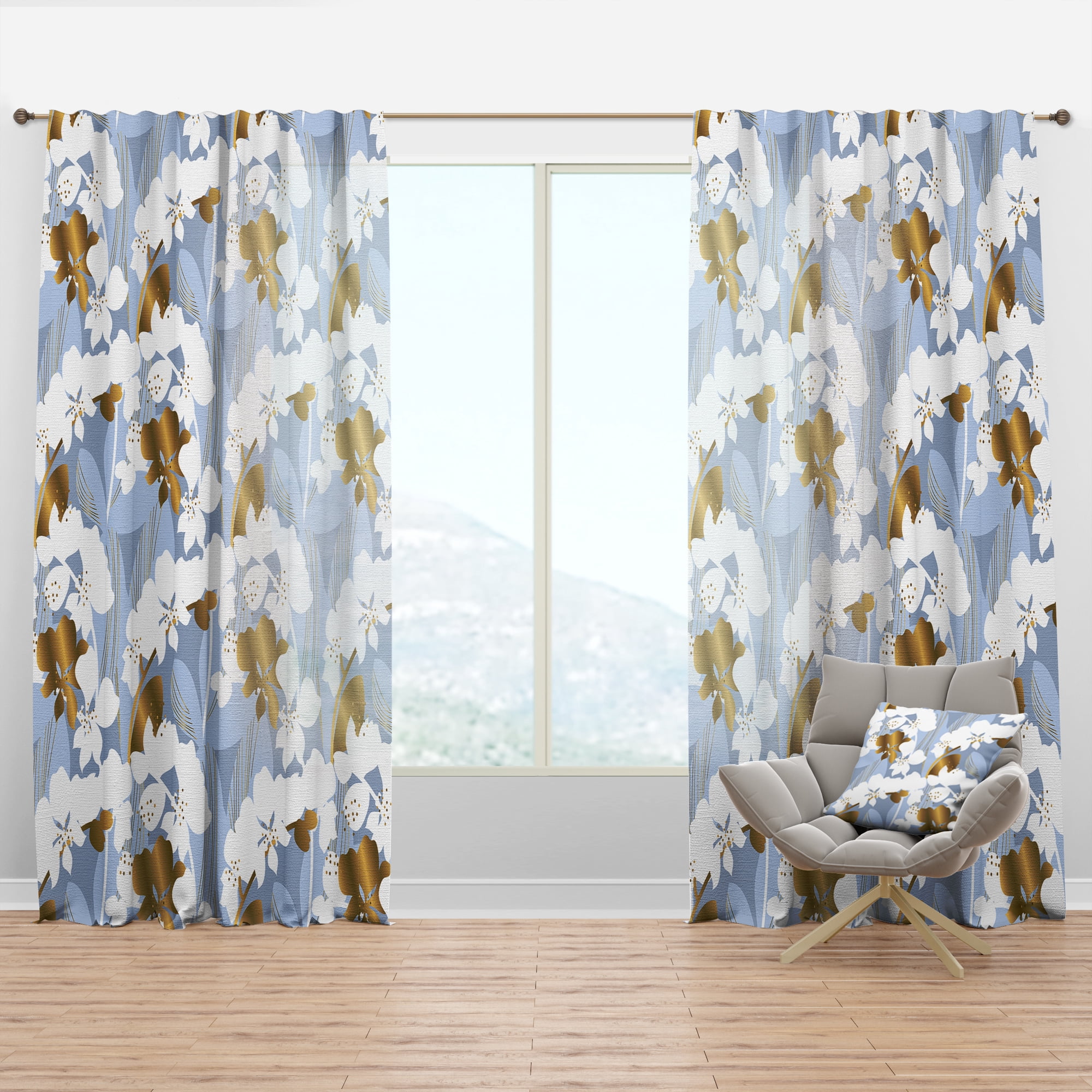 Designart 'White Orchid Blossom Color Pattern' Mid-Century Modern Curtain Panel