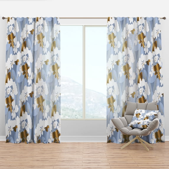 Designart 'White Orchid Blossom Color Pattern' Mid-Century Modern Curtain Panel