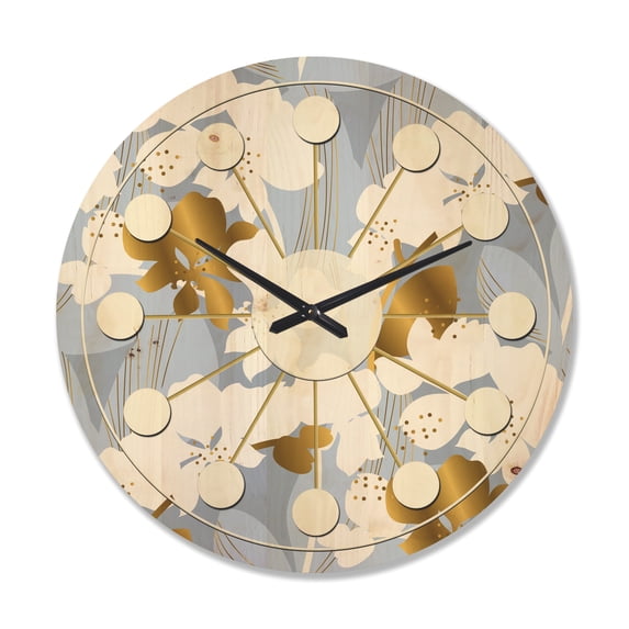 Designart 'White Orchid Blossom Color Pattern' Mid-Century Modern Wood Wall Clock