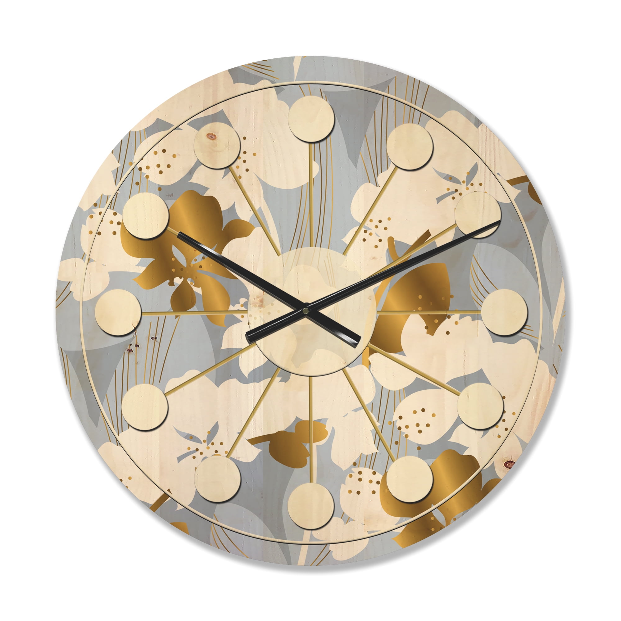 Designart 'White Orchid Blossom Color Pattern' Mid-Century Modern Wood Wall Clock