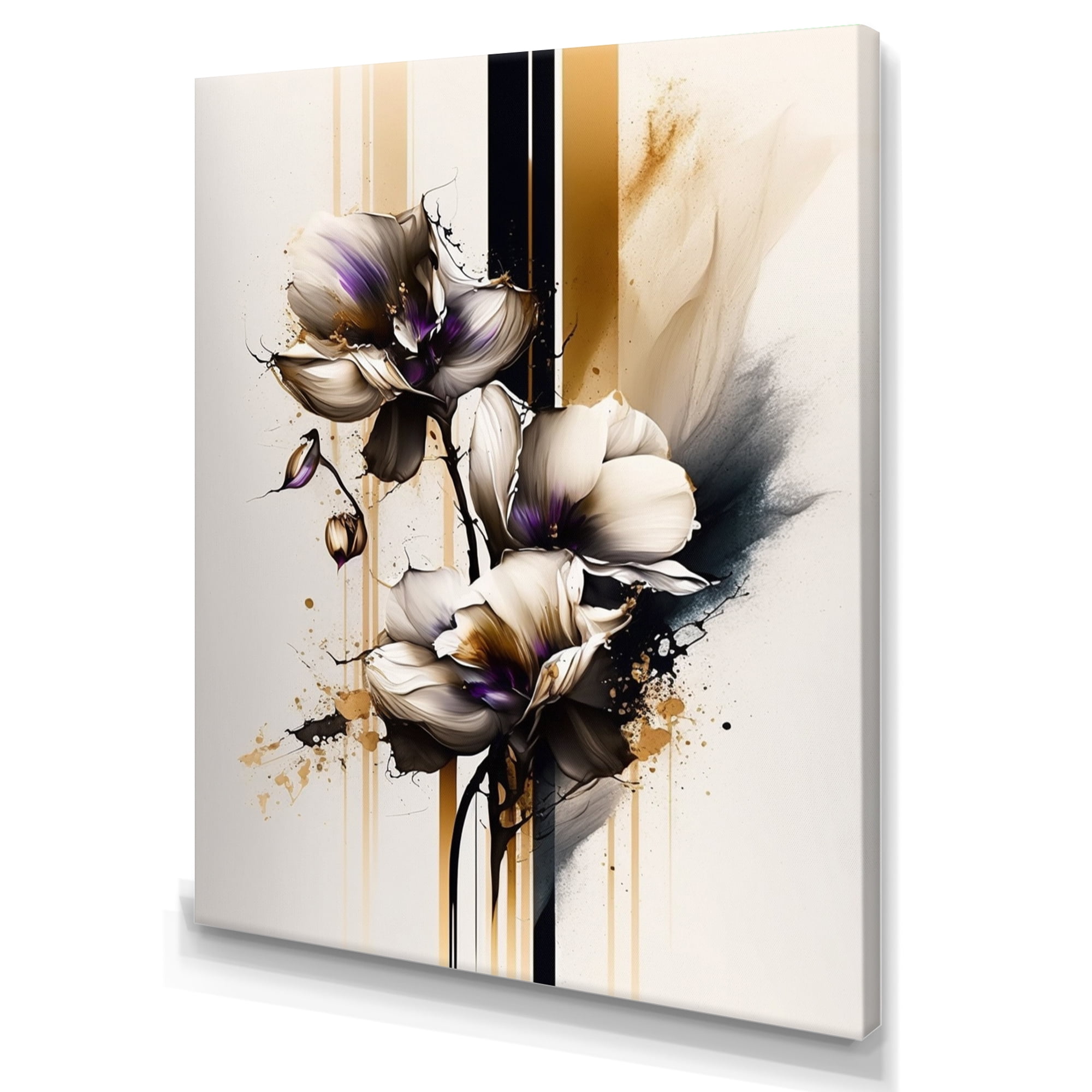Designart White Orchid Flower On Golden Beige Paint II Canvas Wall Art