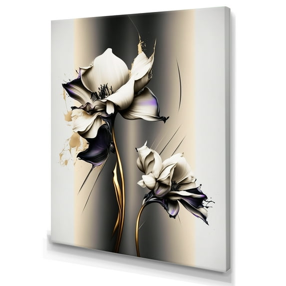 Designart White Orchid Flower On Golden Beige Paint III Canvas Wall Art