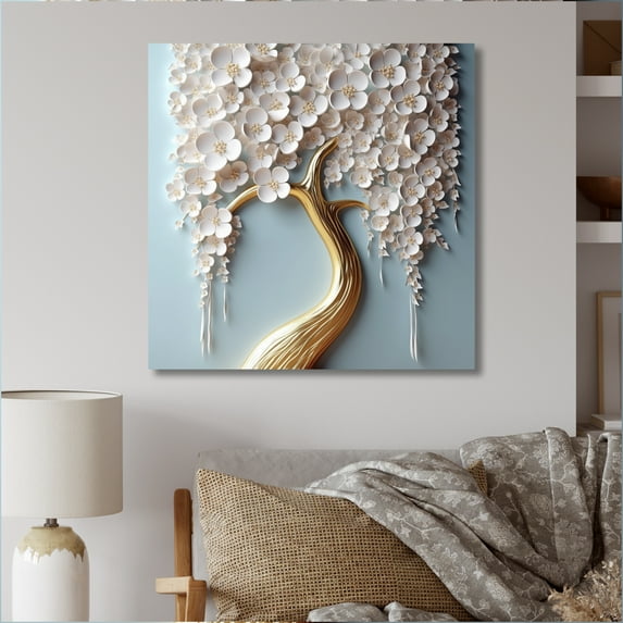 Designart "White Orchid Tree Garden Of Branches VI" Tree Floral Wall Art For Bathroom