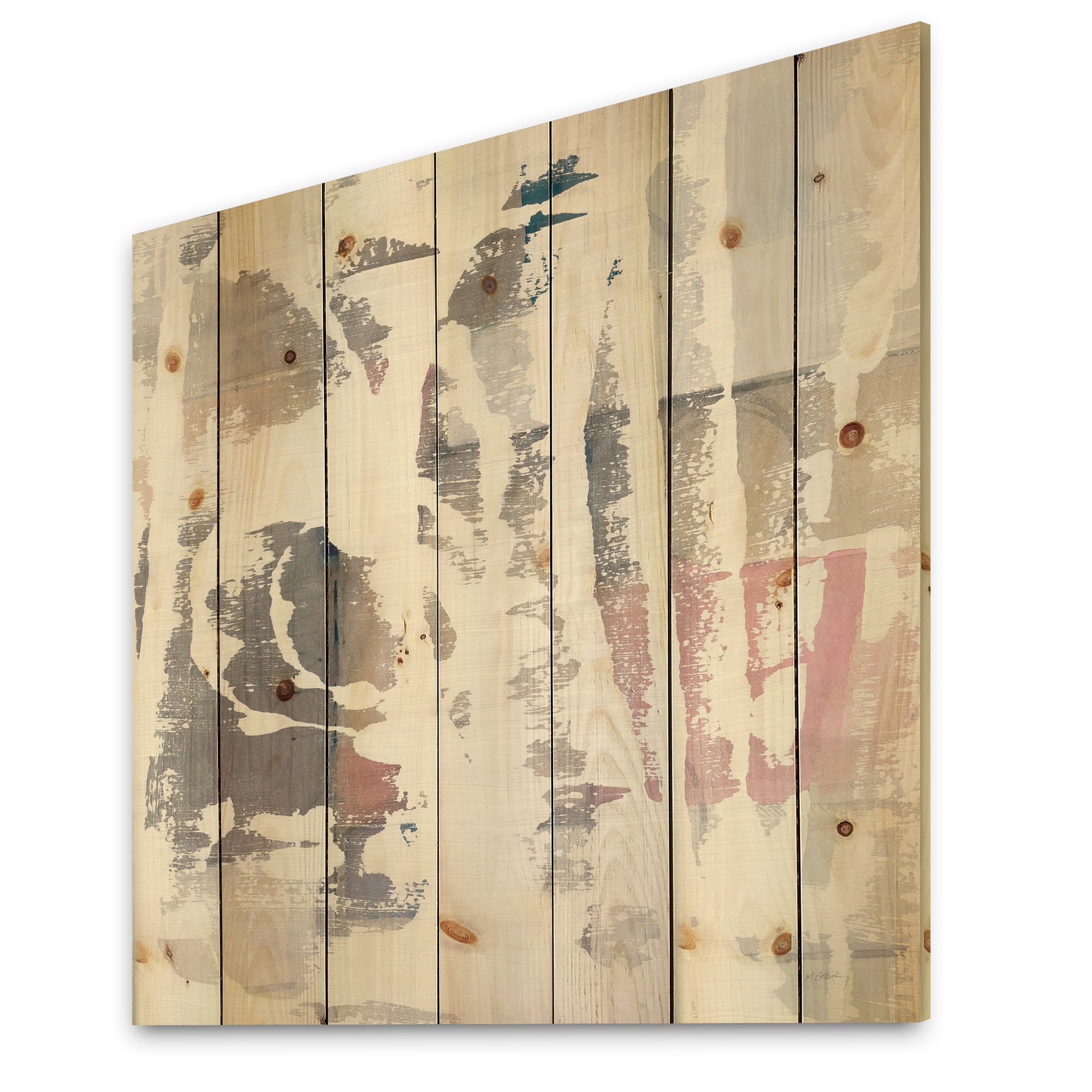 Designart 'White Out Geometric' Modern & Contemporary Print on Natural Pine Wood