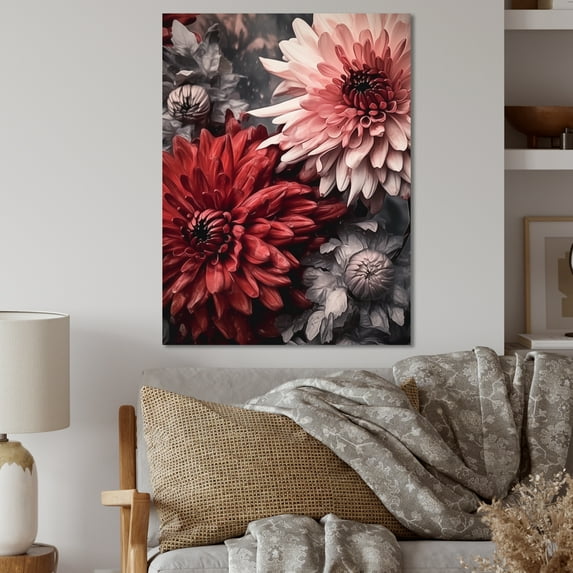 Designart "White Peach Mums Blossoms Delicate Florals" Floral Metal Art Living Room