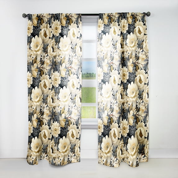 Designart "White Petal Paradise I" Floral White Curtain 1 Panel