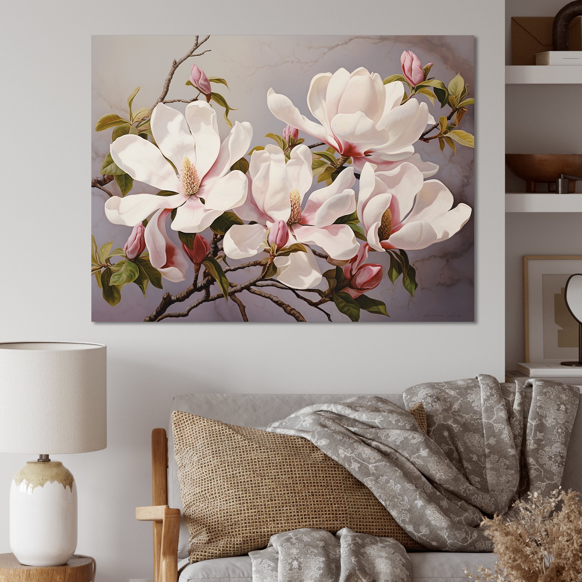 Designart "White Pink Magnolias Magnolia " Floral Wall Decor - Walmart.com