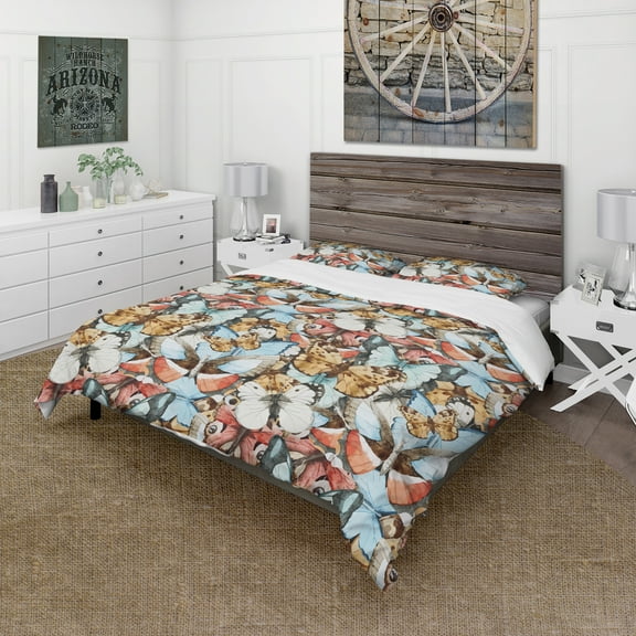 Designart 'White, Red and Blue and Brown Butterfly Pattern' Animals Duvet Cover Set