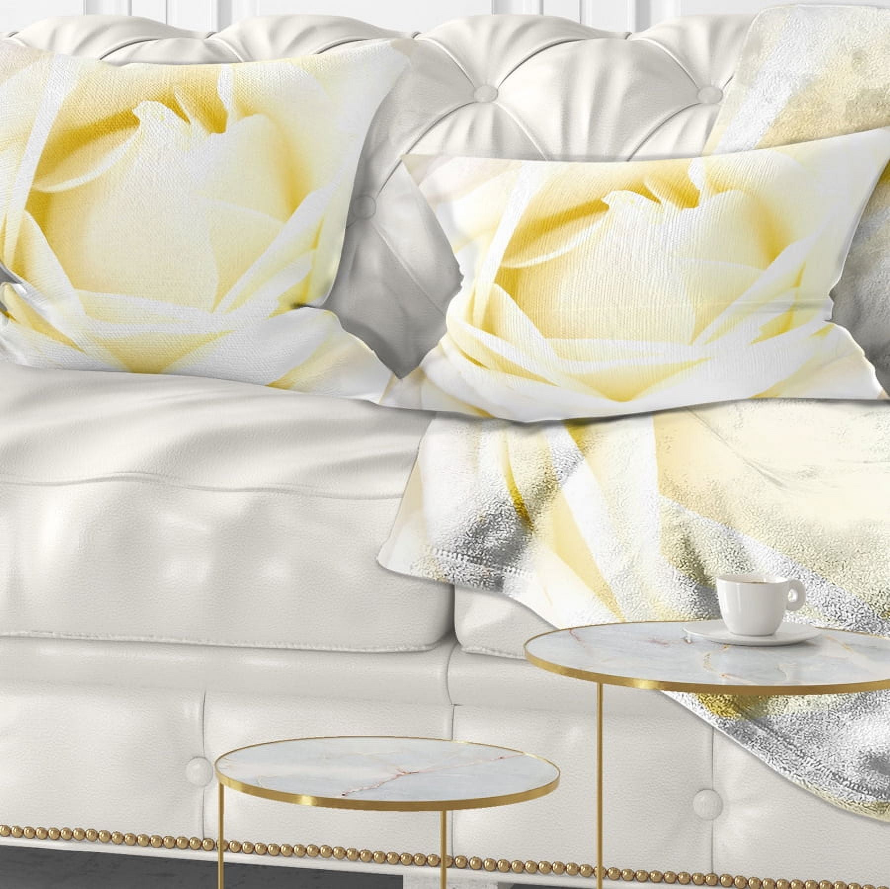 Designart White Rose with Close Up Petals - Floral Throw Pillow - 12x20