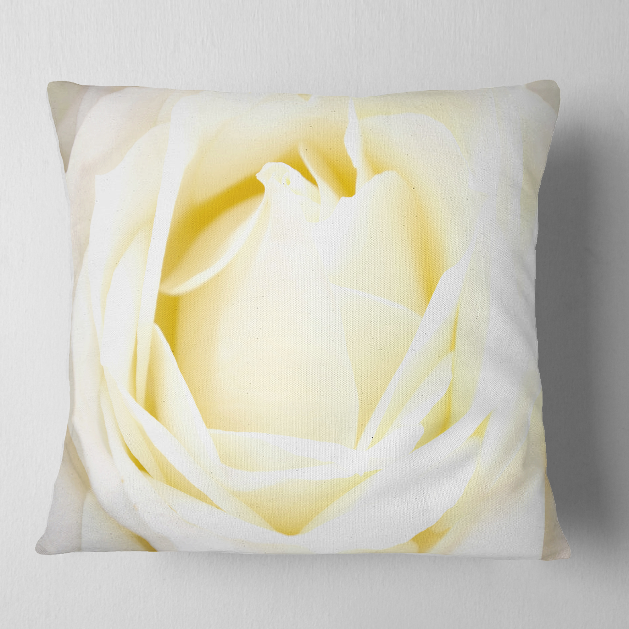 Designart White Rose with Close Up Petals - Floral Throw Pillow - 18x18