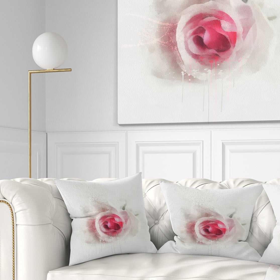 Designart White Rose with Pink Petals - Floral Throw Pillow - 16x16