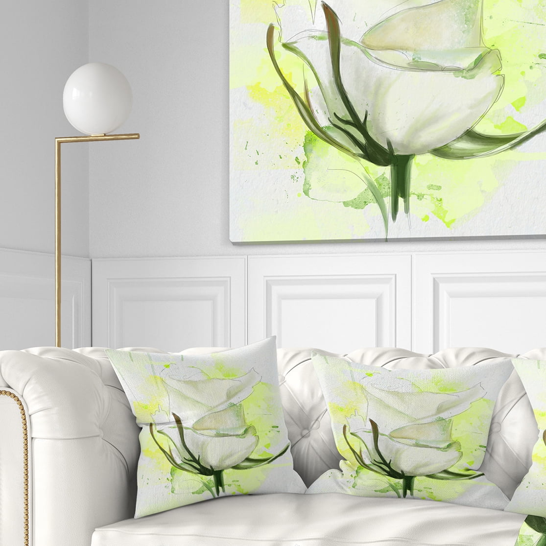Designart White Roses Watercolor Sketch - Floral Throw Pillow - 16x16