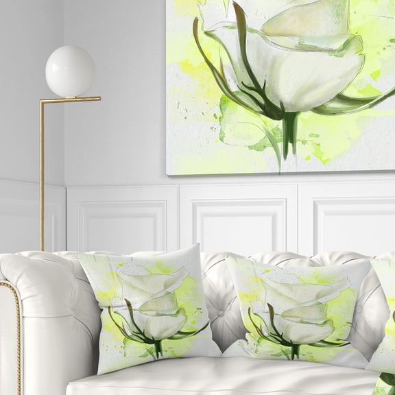 Designart White Roses Watercolor Sketch - Floral Throw Pillow - 18x18