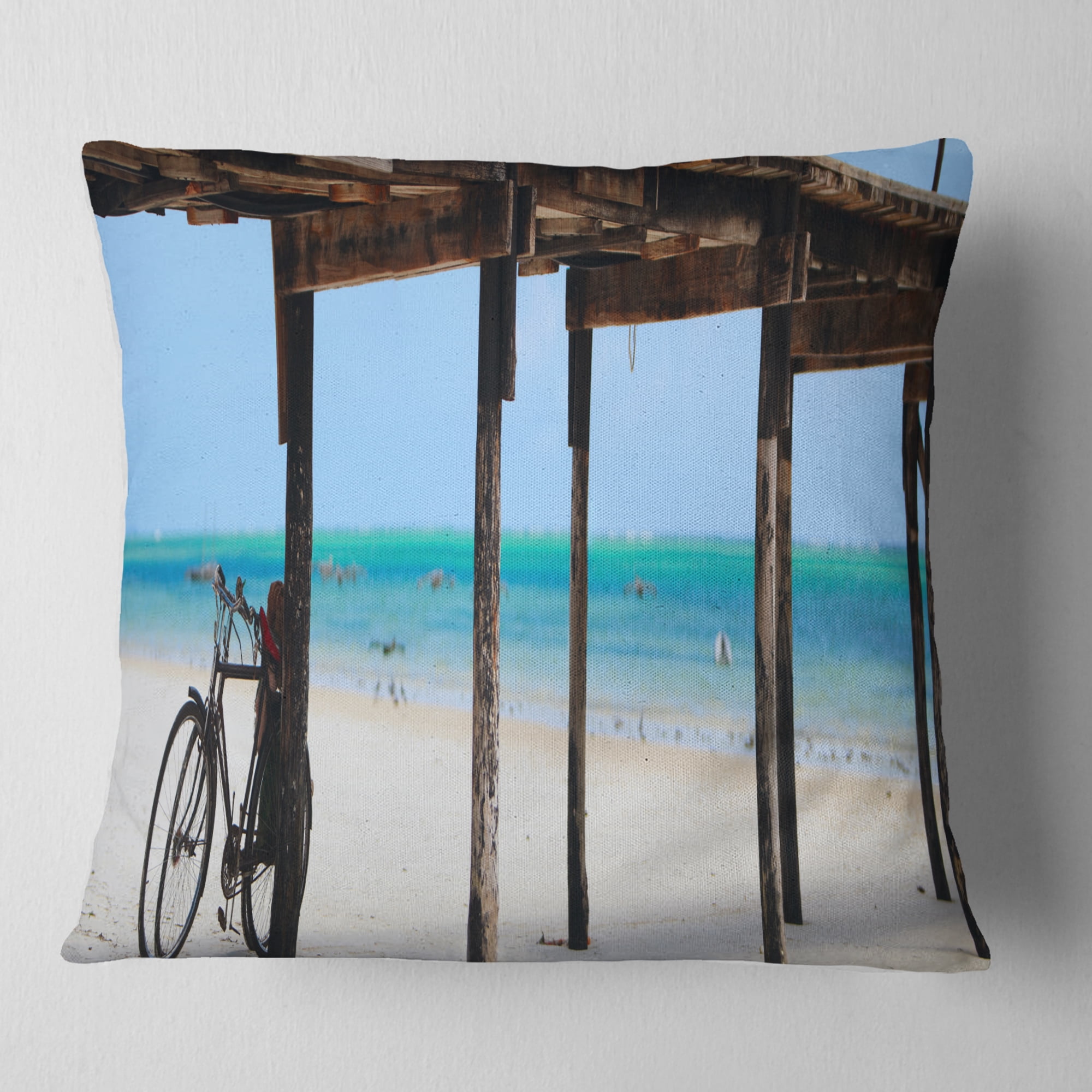 Designart White Sand Beach in Zanzibar Island - Modern Seascape Throw Pillow - 18x18