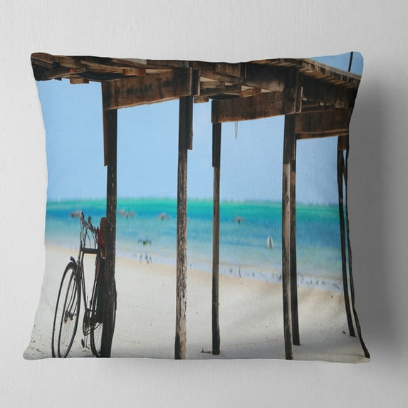 Designart White Sand Beach in Zanzibar Island - Modern Seascape Throw Pillow - 18x18