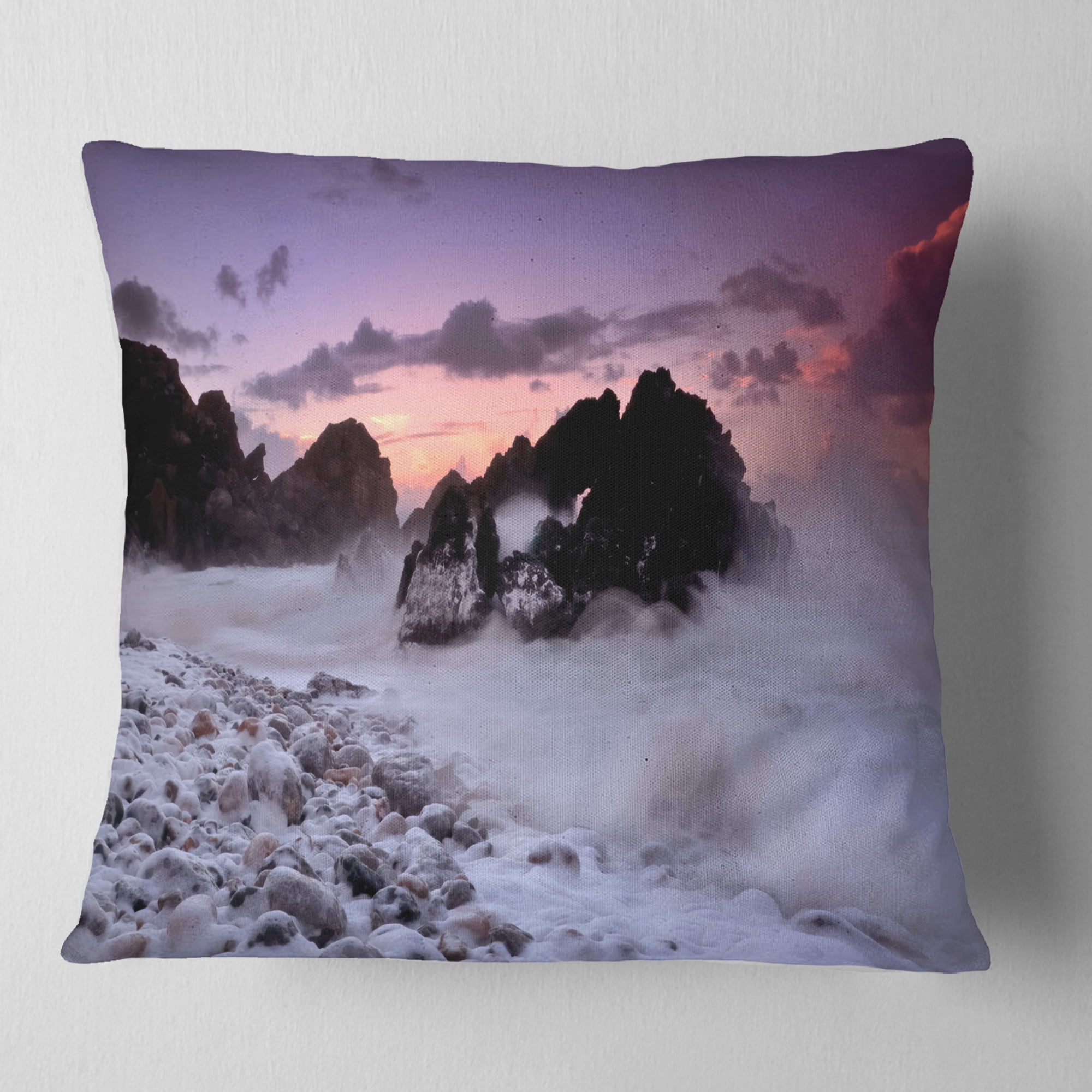 Designart White Sand at Abano Beach Portugal - Seashore Throw Pillow - 18x18