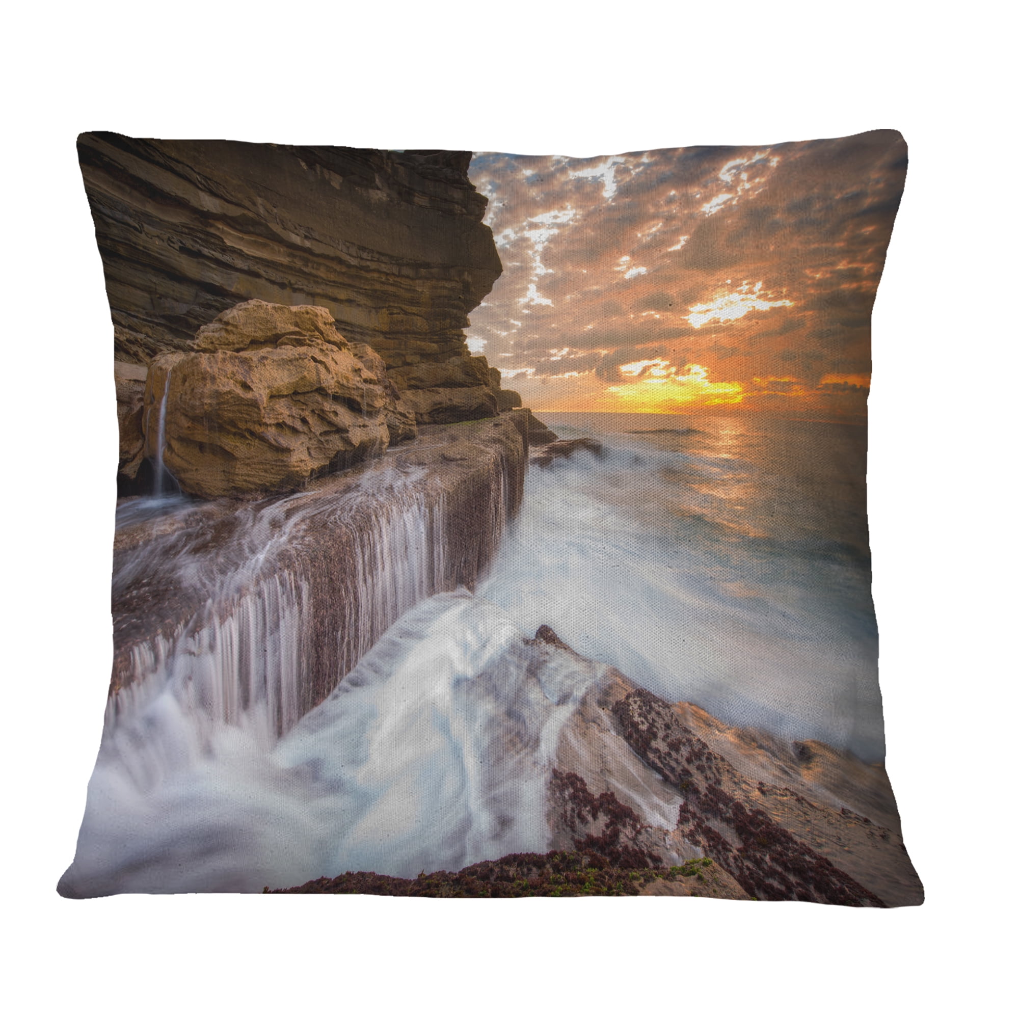 Designart White Sea Waters at Coogee Beach - Seashore Throw Pillow - 18x18