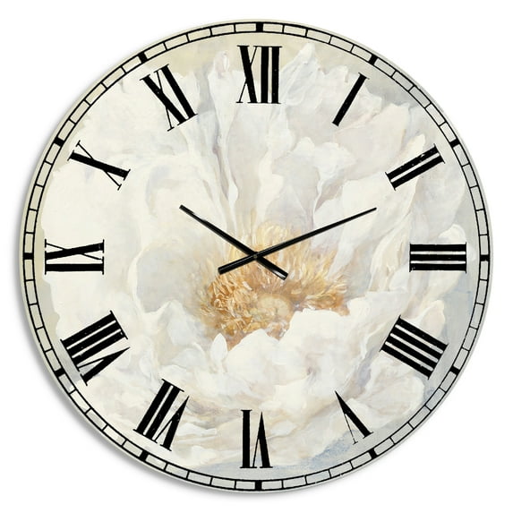 Designart 'White Serene Peony' Traditional wall clock