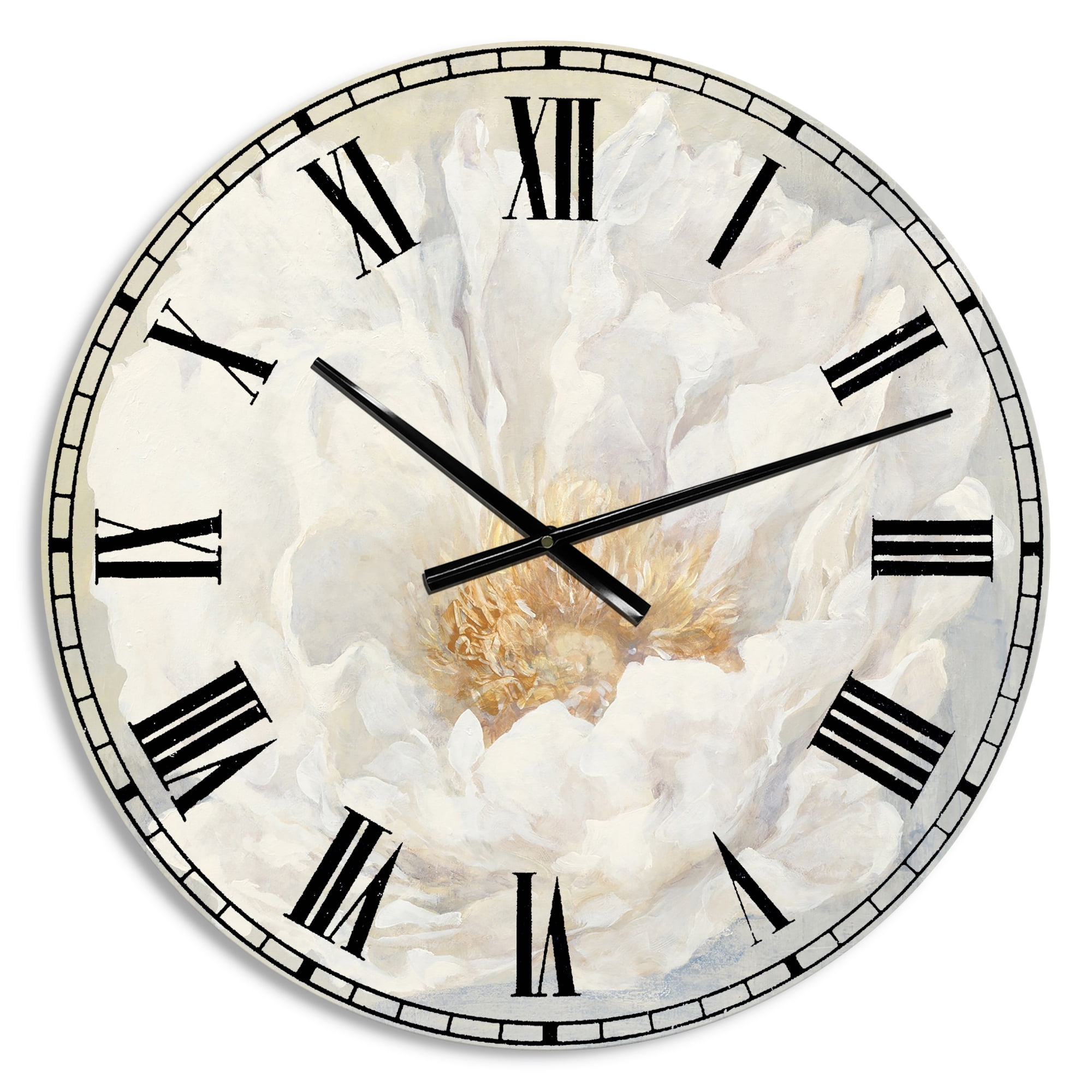 Designart 'White Serene Peony' Traditional wall clock