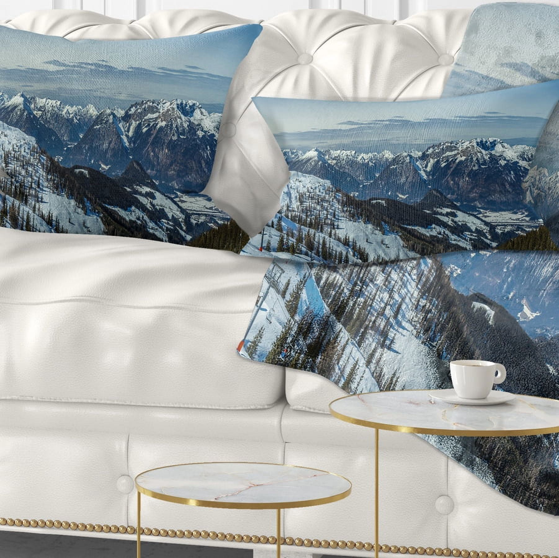 Designart White Ski Slope Panoramic View - Landscape Printed Throw Pillow - 12x20